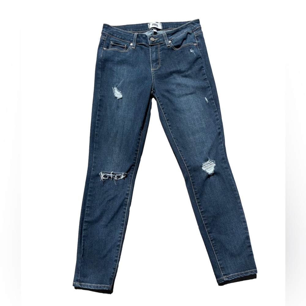 Paige Verdugo Ankle Hallie Distressed Mid Rise Skinny Jeans Sz 29